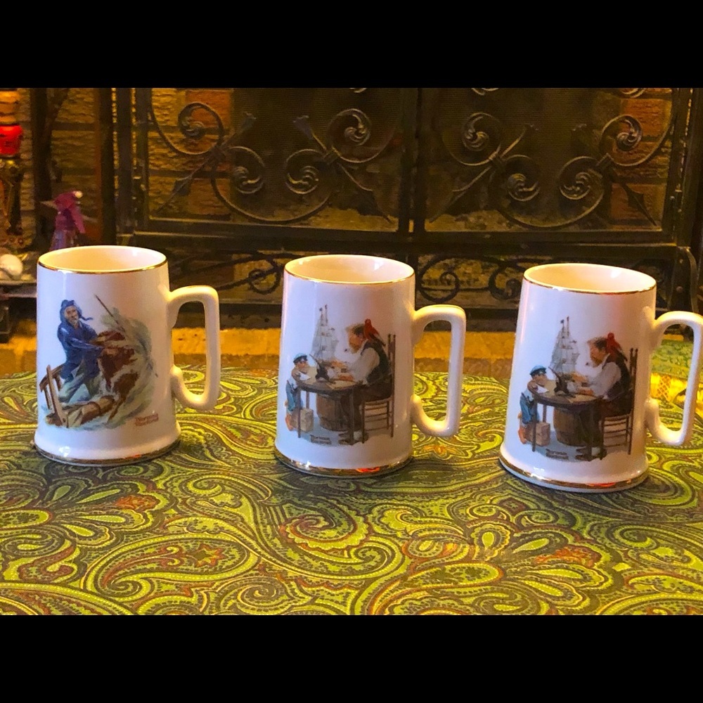 1985 The Norman Rockwell Museum, Inc. Mugs “For a Good Boy” “Braving the Storm”